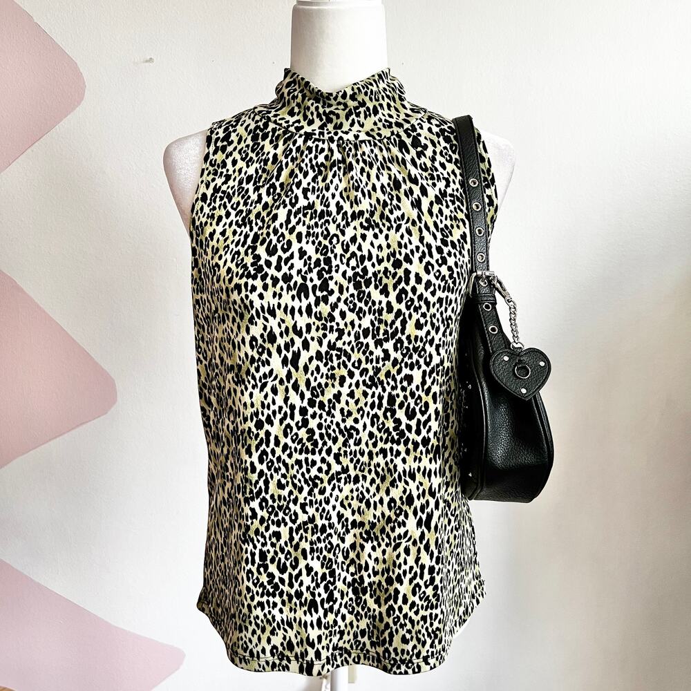 Green Leopard‎ Print Turtleneck Top, Y2K, Grunge, Edgy, Retro, Large